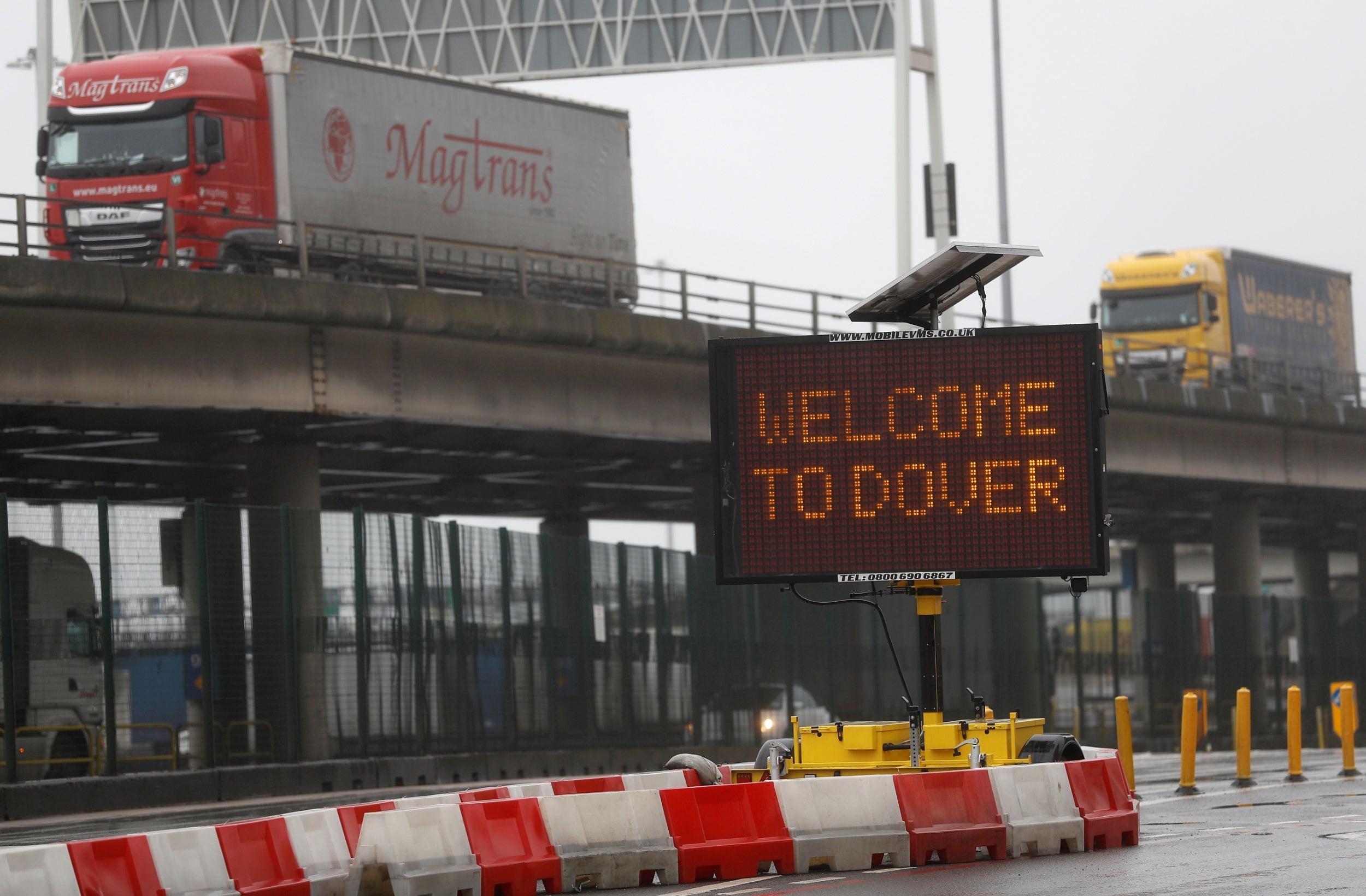 Vehicles arriving at port in Dover on Brexit day