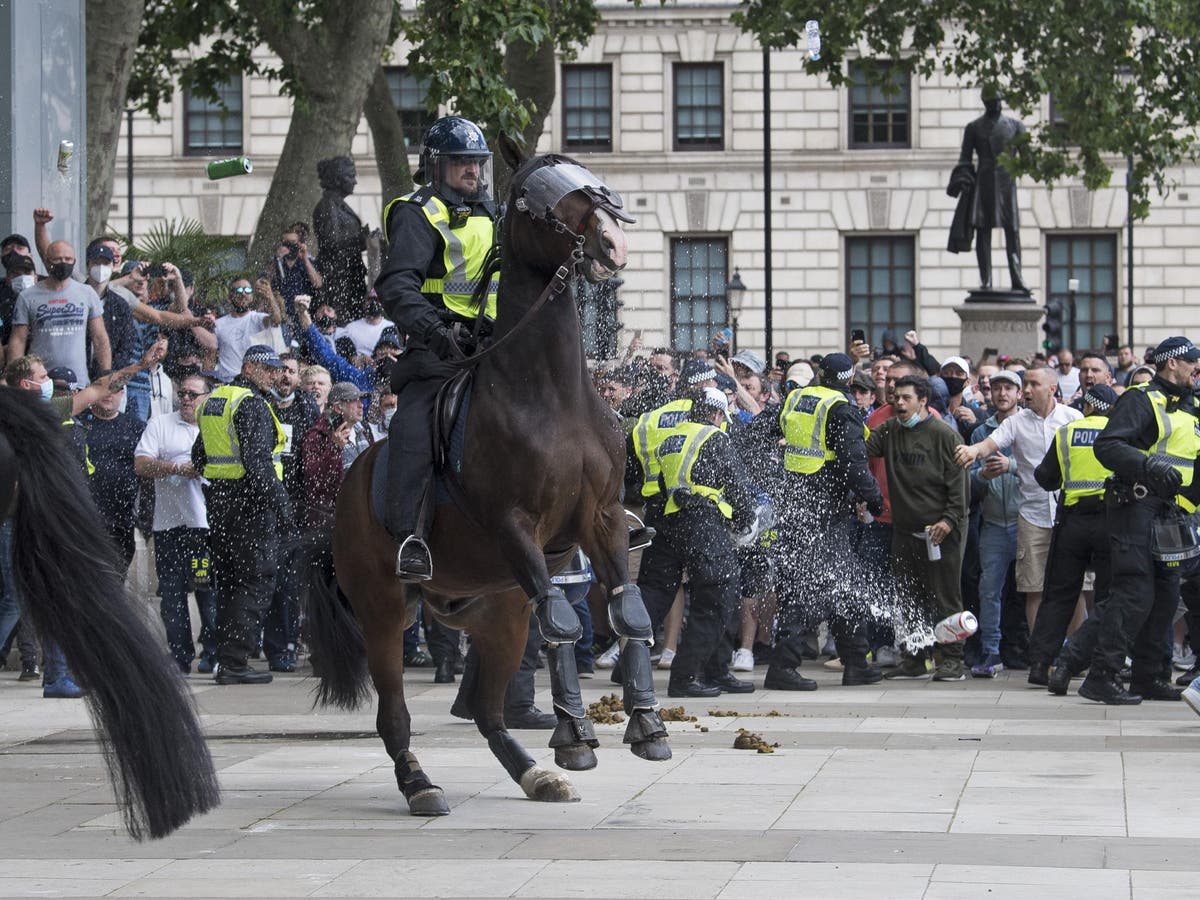 London protests: Johnson condemns ‘racist thuggery’ after far right demonstrators clash with police outside parliament