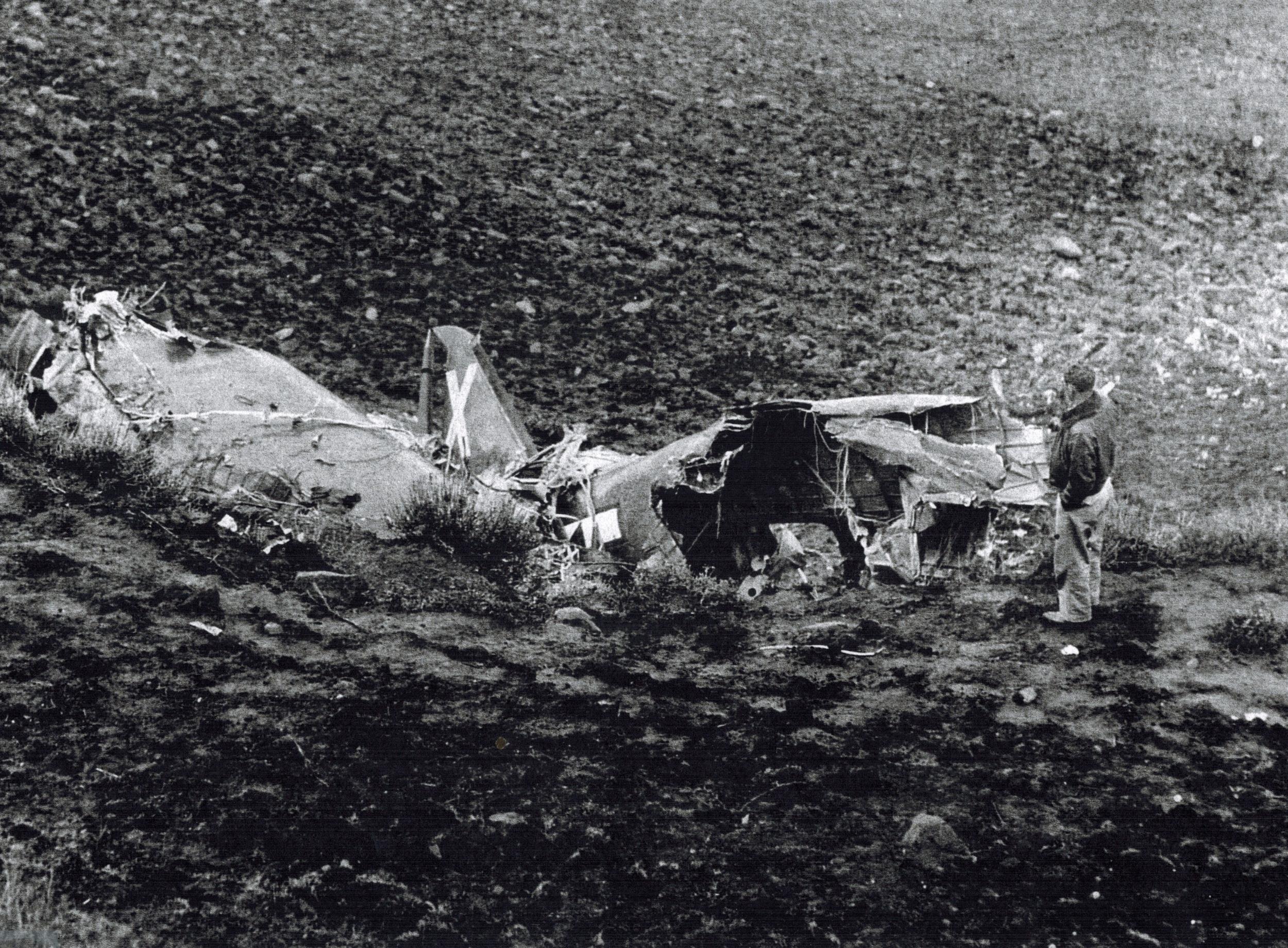 Wreckage of the plane on which her father and several others died