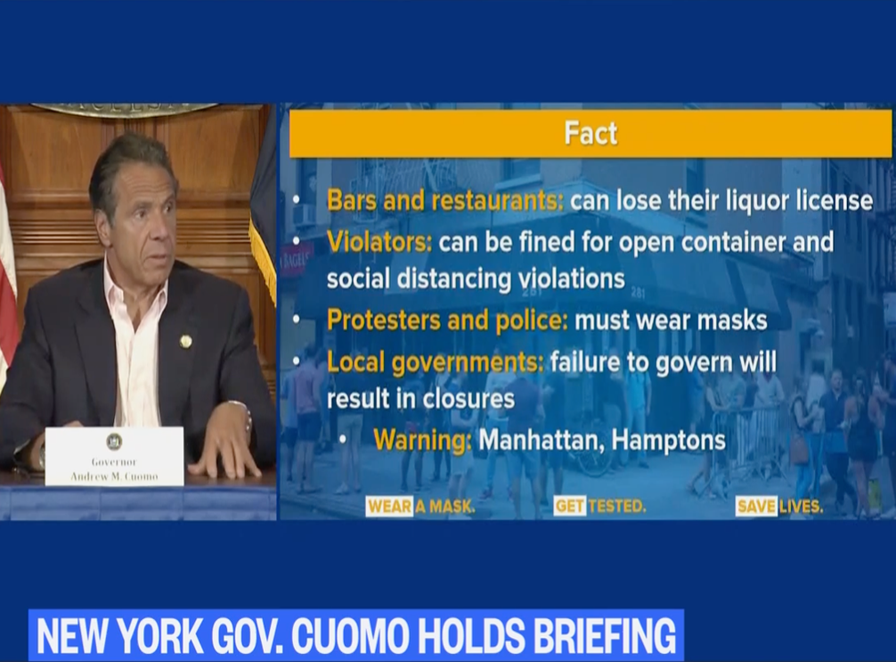 New York Governor Says Not Wearing Face Masks Disrespectful To Frontline Workers And Threatens To Punish Reopening Violations The Independent The Independent