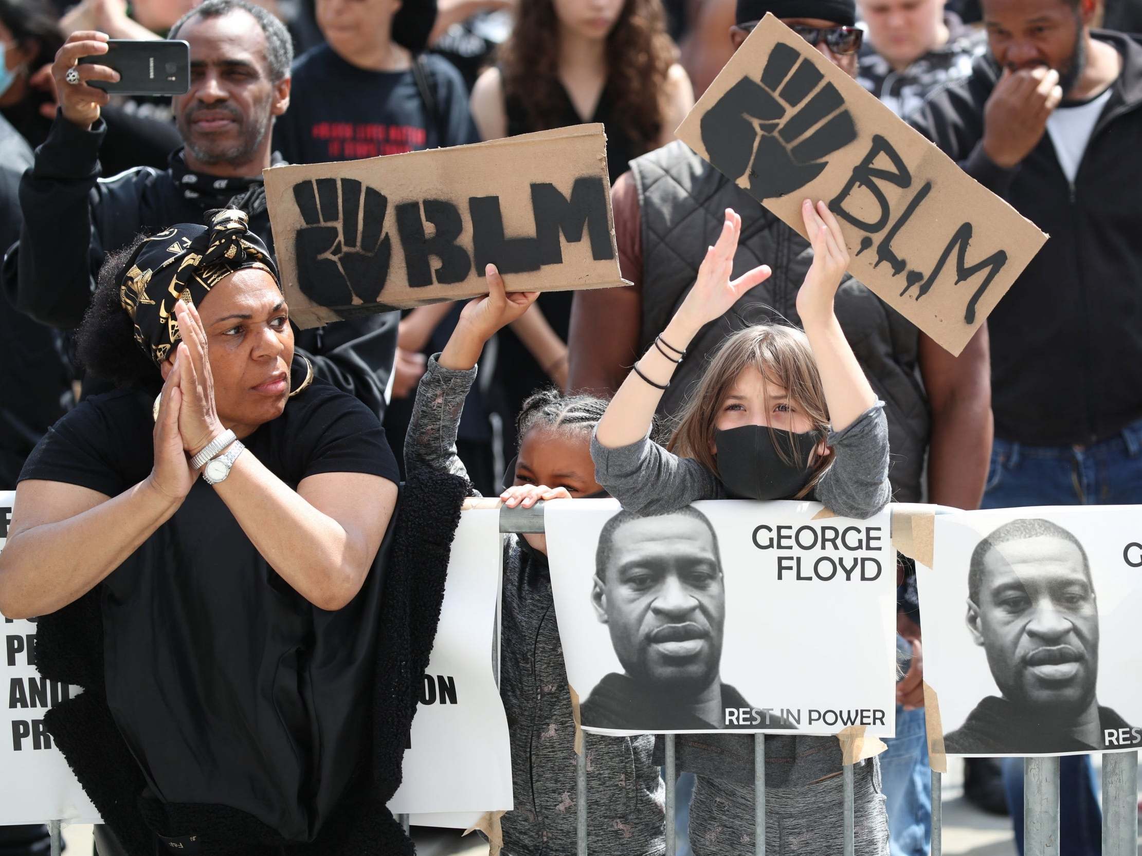 Demonstrators take part in a Black Lives Matter protest in Leeds