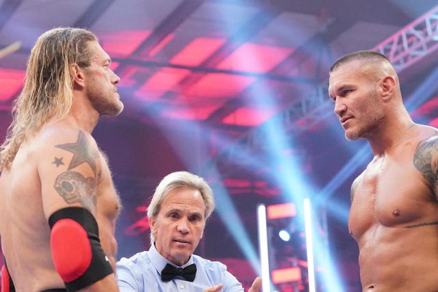 Edge (left) and Randy Orton squared off in a rematch of their WrestleMania clash