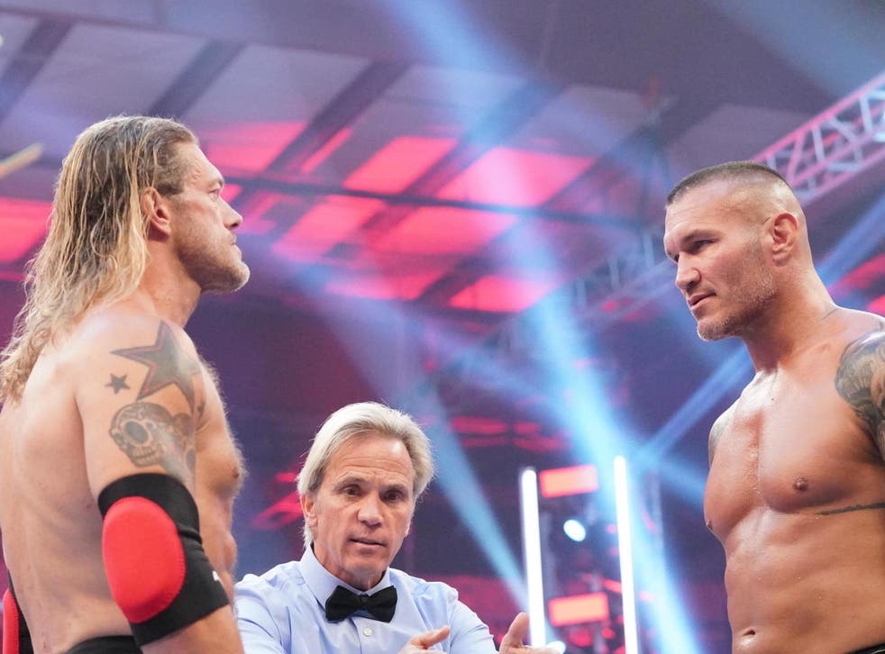 Edge (left) and Randy Orton squared off in a rematch of their WrestleMania clash