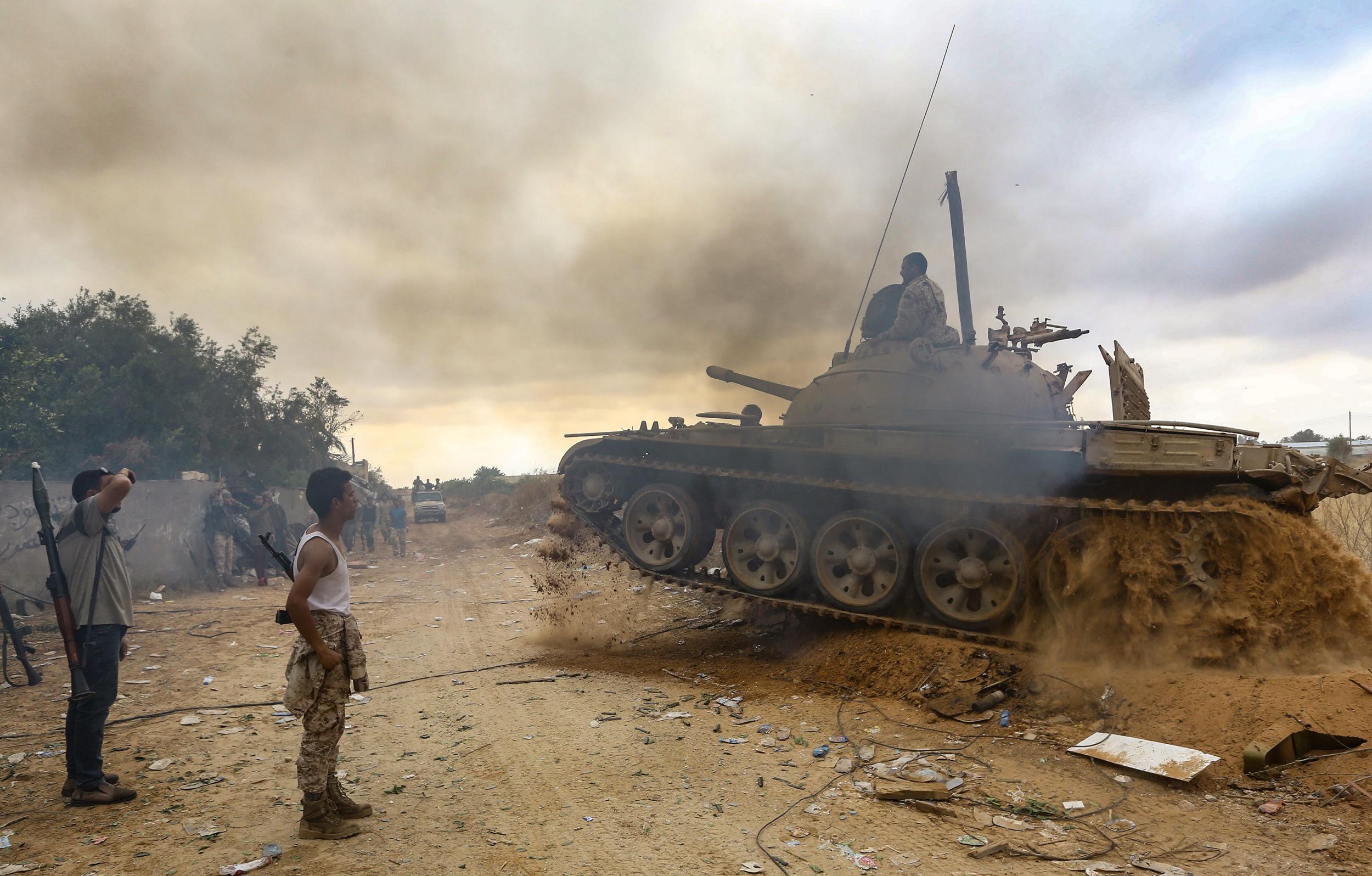 Fighters loyal to the Libyan internationally-recognised Government of National Accord (GNA) south of Tripoli