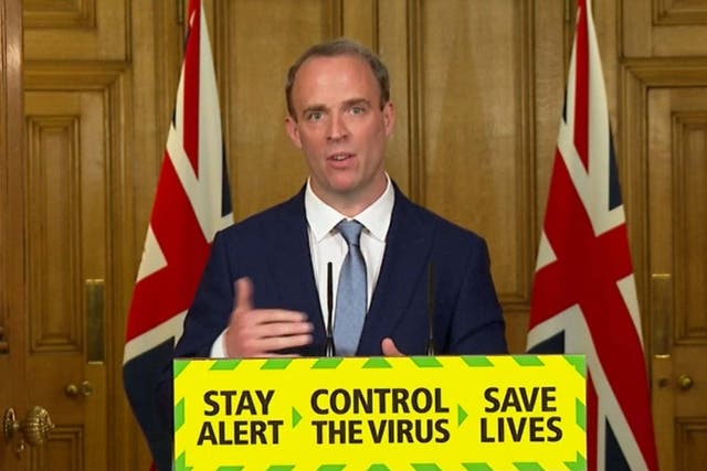 Dominic Raab reads out the latest statistics at coronavirus briefing