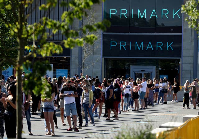 Queues formed outside Primark in Rushden on Monday, as non-essential stores reopened in England for the first time since lockdown began