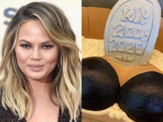 Chrissy Teigen sent custom 'RIP' cake in honour of her recently removed breast implants