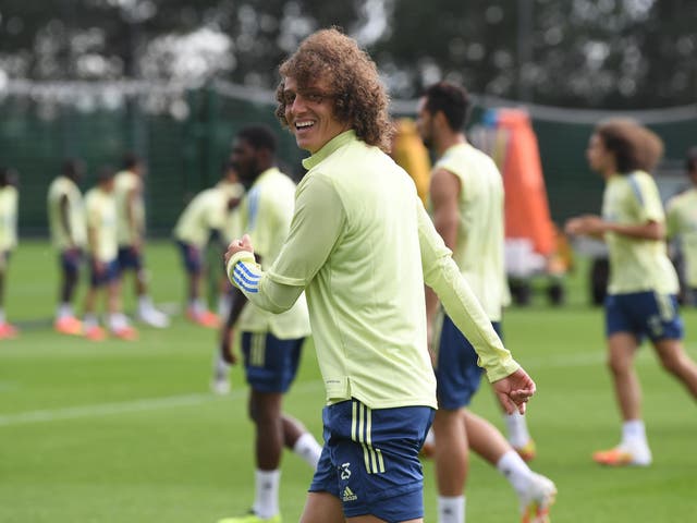 David Luiz of Arsenal during a training session