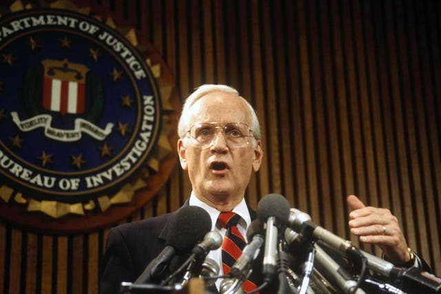Sessions speaking at a press conference in New York, 1993