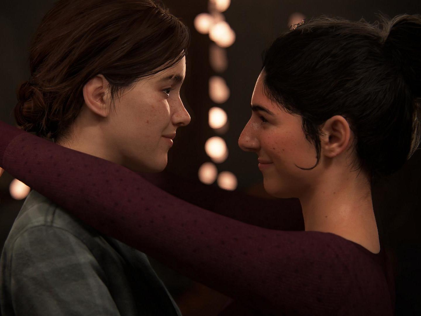 Ellie (Ashley Johnson) and Dina (Shannon Woodward) are the two most prominent queer characters in the acclaimed blockbuster game
