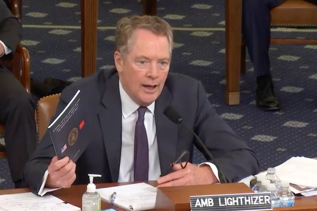 United States Trade Representative Ambassador Robert Lighthizer testifying before the House Ways and Means Committee on the 2020 Trade Policy Agenda on 17 June, 2020
