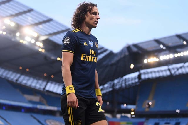 David Luiz was sent off after coming on as a substitute in Arsenal's 3-0 defeat by Manchester City