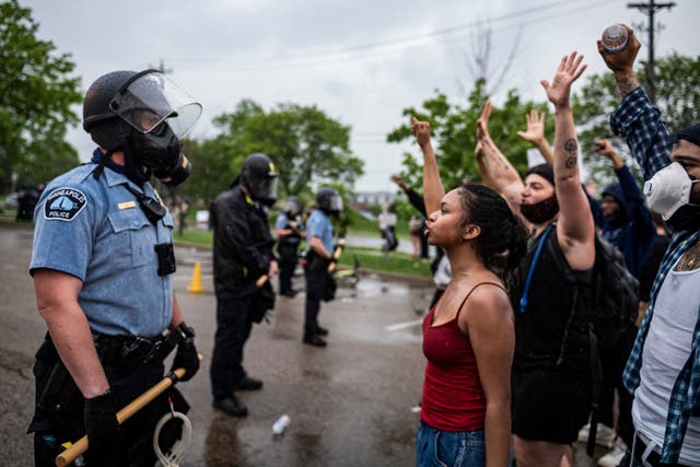 Protesters and police in Minneapolis. Star Tribune/AP