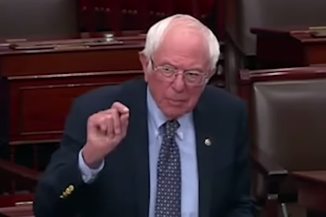 Vermont senator Bernie Sanders talking in the Senate on Thursday