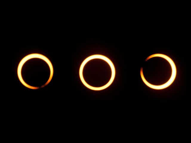 The annular solar eclipse sequence creates a 'ring of fire' around the moon