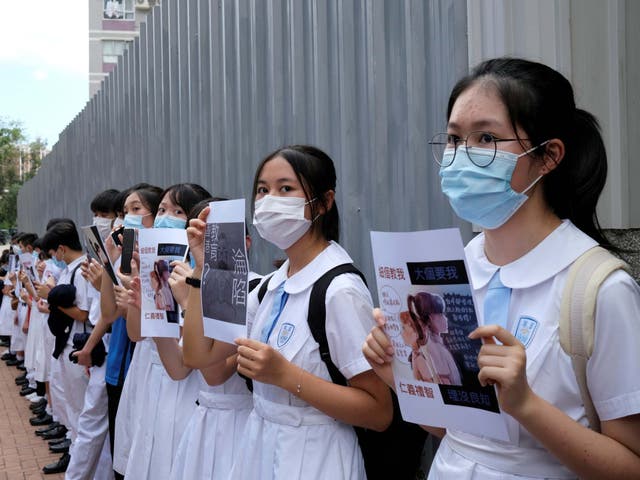 Secondary school students protesting in Hong Kong