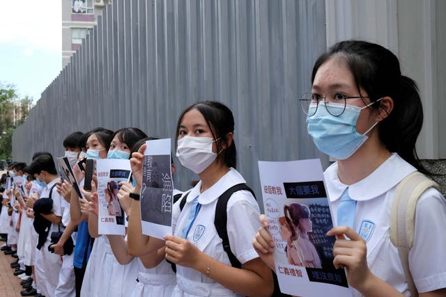 Secondary school students protesting in Hong Kong