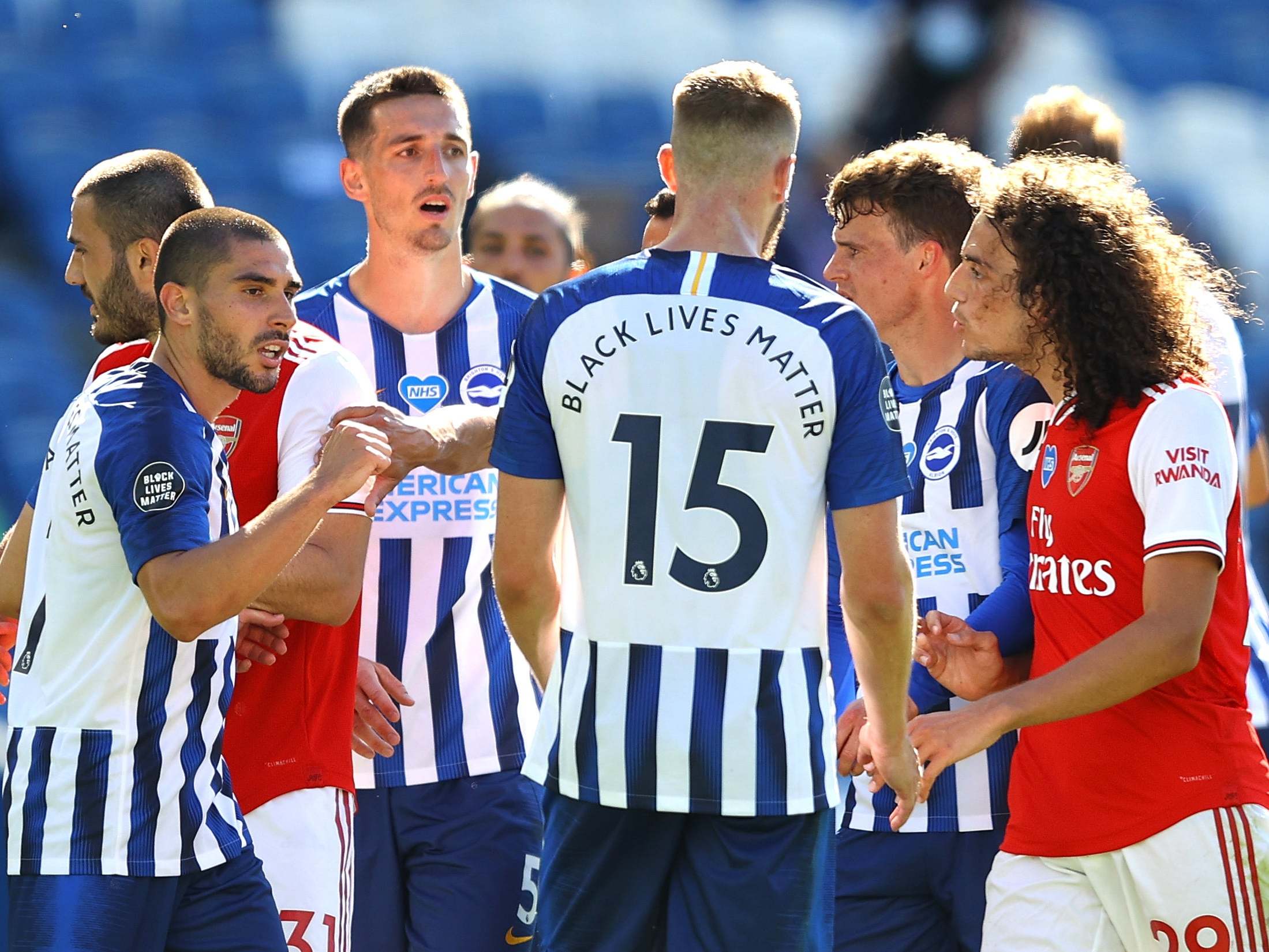 Neal Maupay, left, was at the centre of a tense match