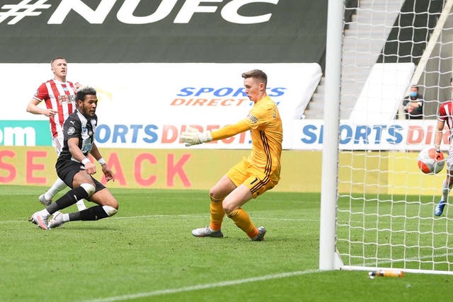 Joelinton scores Newcastle's third goal in the victory over Sheffield United