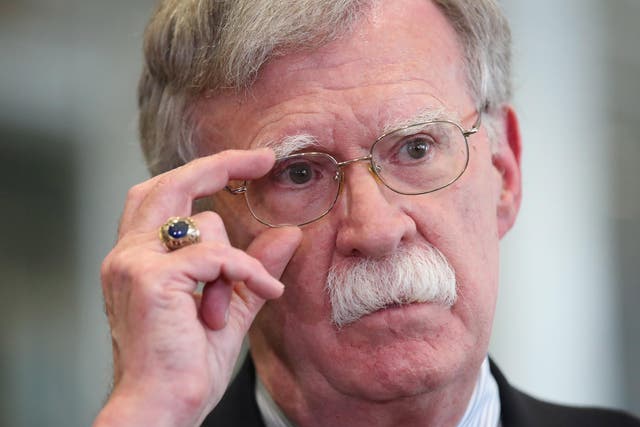 John Bolton speaks to media at the Palace of Independence in Minsk, Belarus, on 29 August 2019 while serving as the US national security adviser.