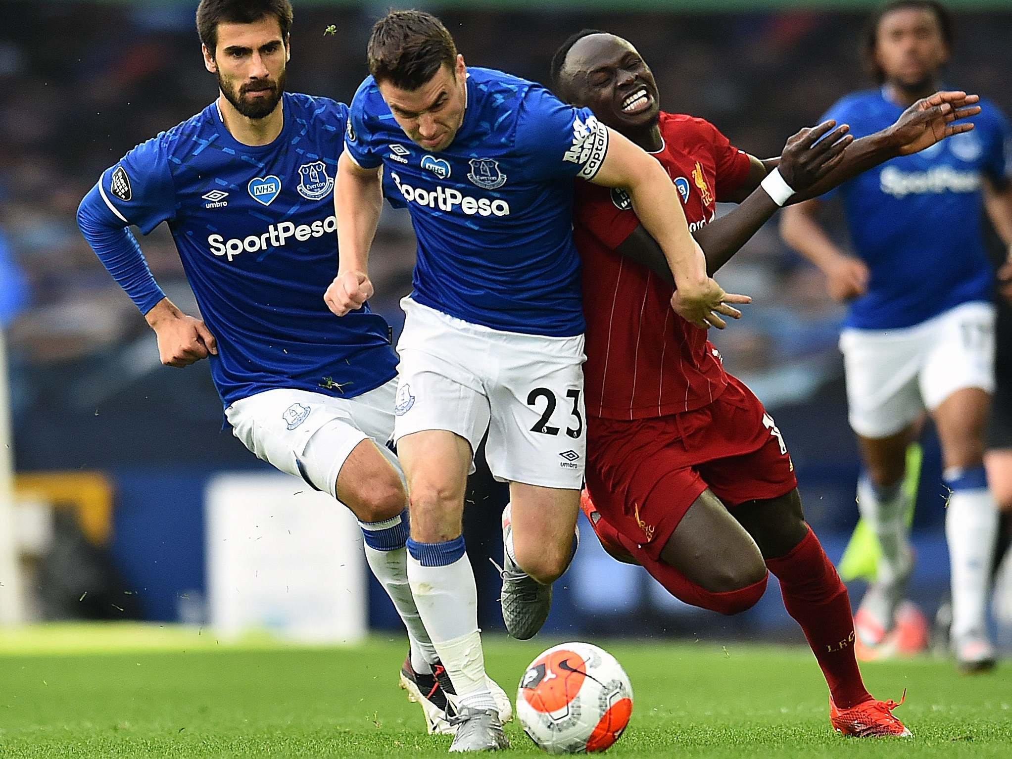 Seamus Coleman in action against Liverpool in the Merseyside derby