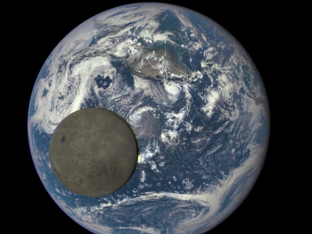 A composite image showing Earth and the far side of the moon, where there are almost no 'maria' or seas, which are common on the other side