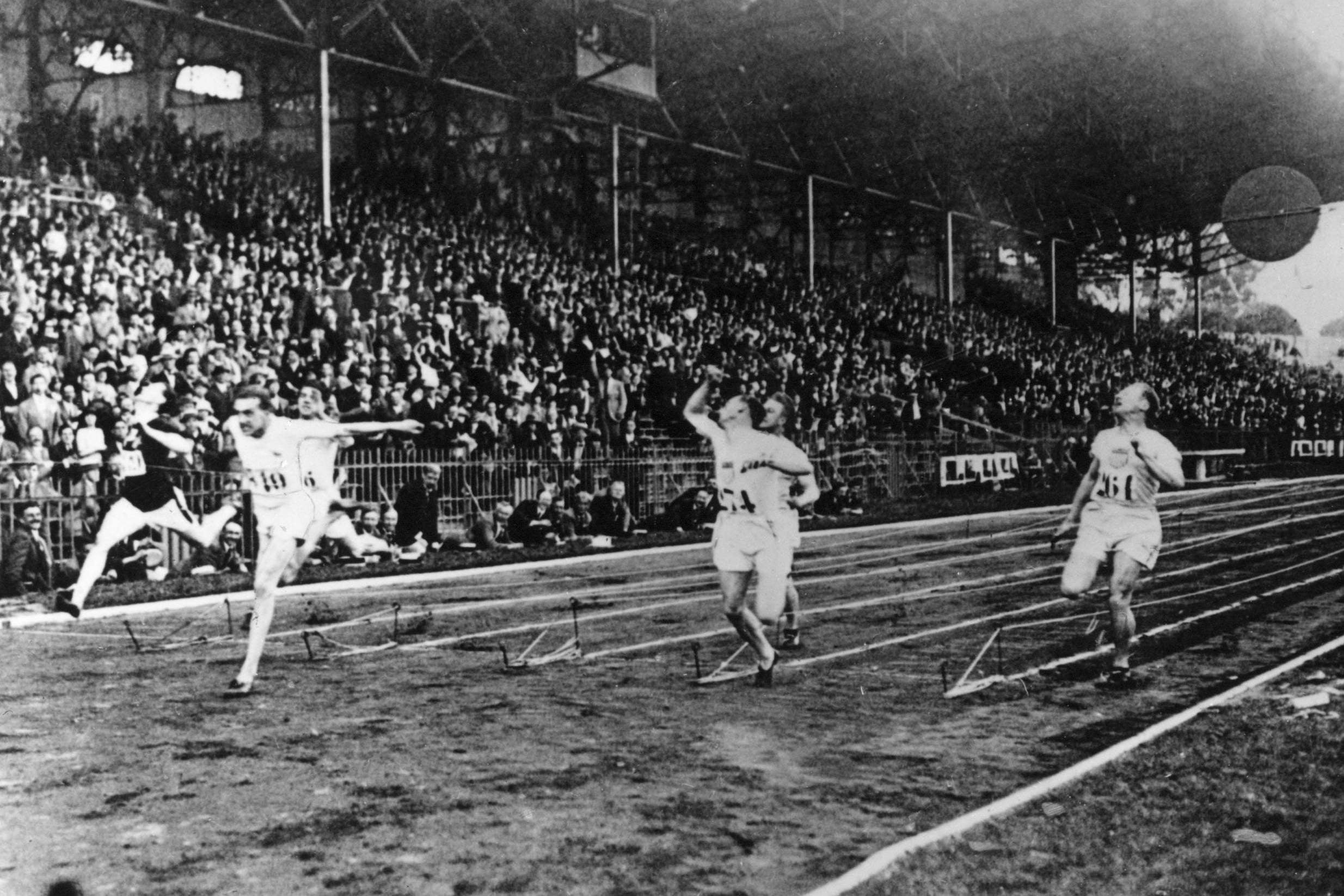 Harold Abrahams wins the 100m at the Paris Olympics in 1924