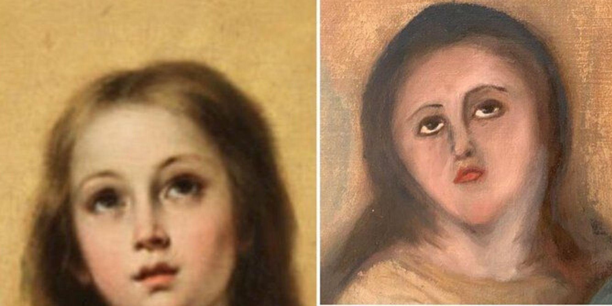 Tentativa de restauração de uma inestimável pintura da Virgem Maria não deu muito certo