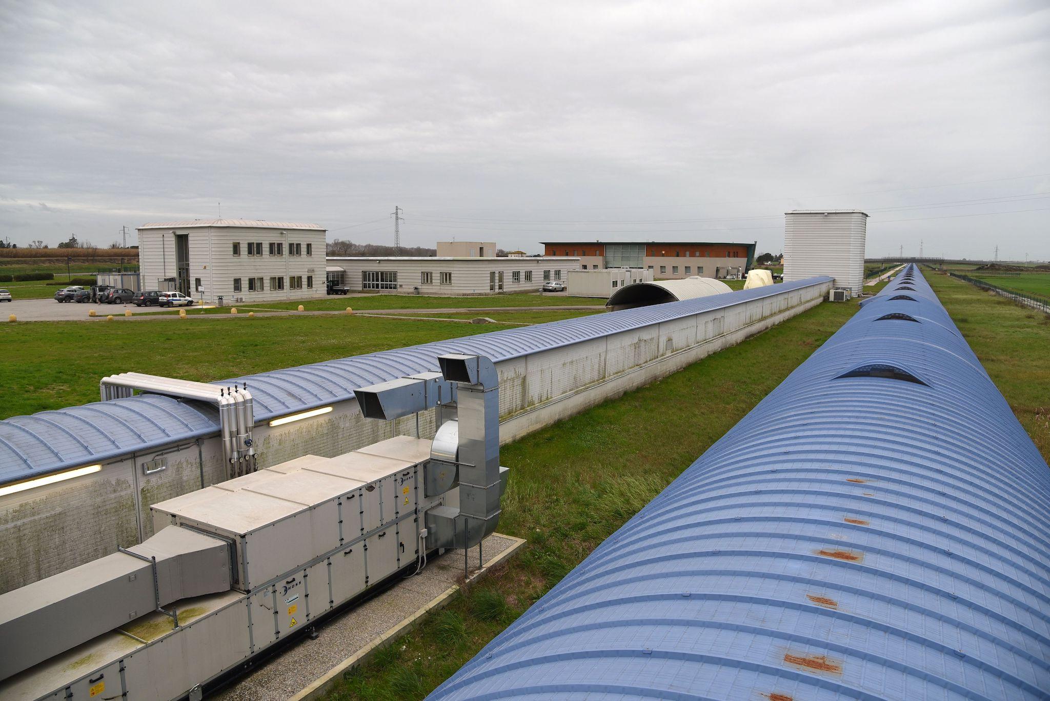 A picture shows a part of the 3km-long arm of the Virgo detector for gravitional waves located within the site of EGO, European Gravitational Observatory, on February 09, 2016