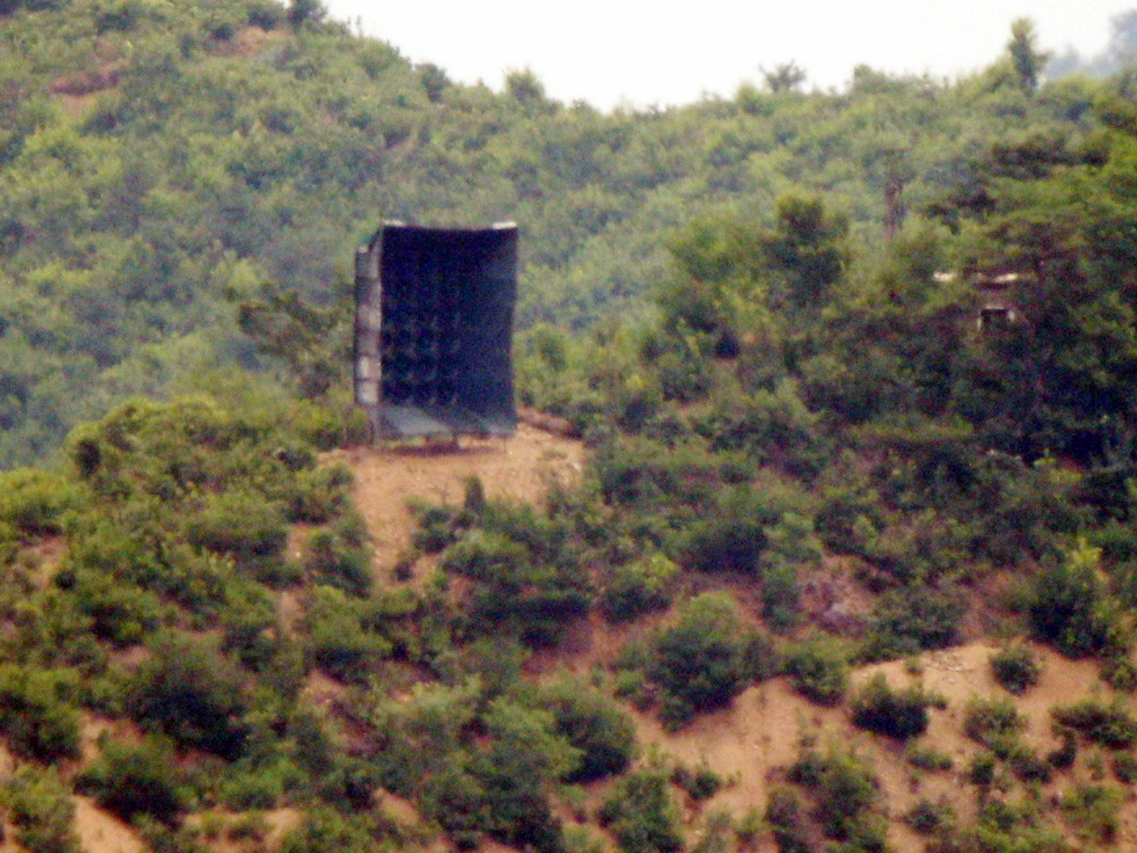 A North Korean loudspeaker in the border county of Kaepoong is seen from a South Korean observation post in Ganghwa on June 23, 2020