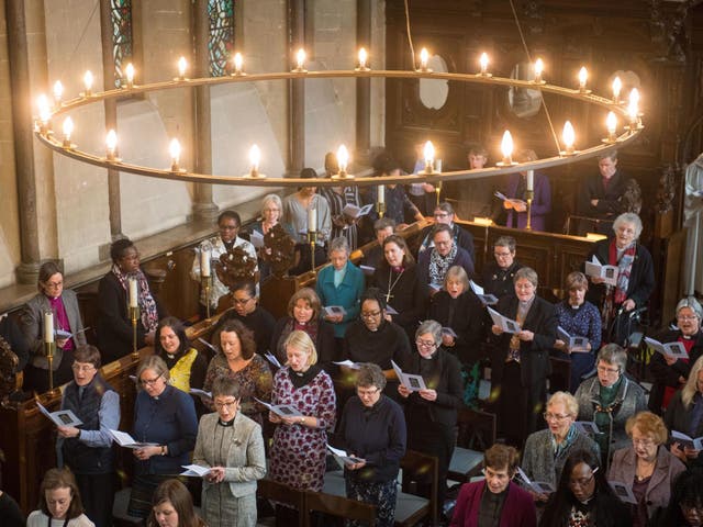 Worshippers at church service at Lambeth Palace in London