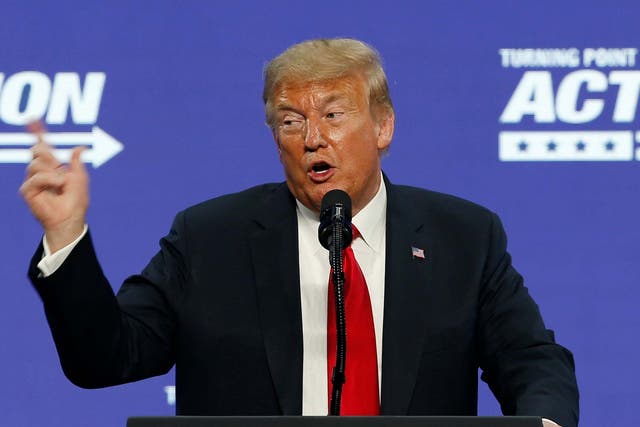 Donald Trump speaks at the Students for Trump conference at Dream City Church, Arizona, on Tuesday 23 June 2020