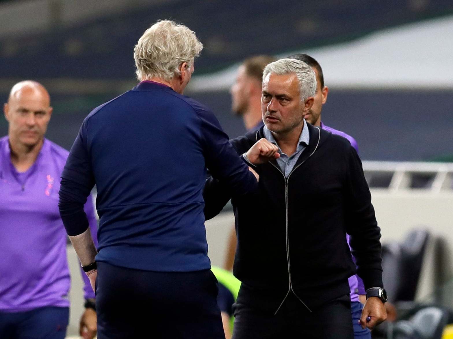 David Moyes and Jose Mourinho acknowledge each other ahead of Tottenham's 2-0 win over West Ham