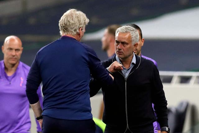 David Moyes and Jose Mourinho acknowledge each other ahead of Tottenham's 2-0 win over West Ham