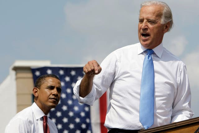 Joe Biden and Barack Obama on the road during their first campaign together