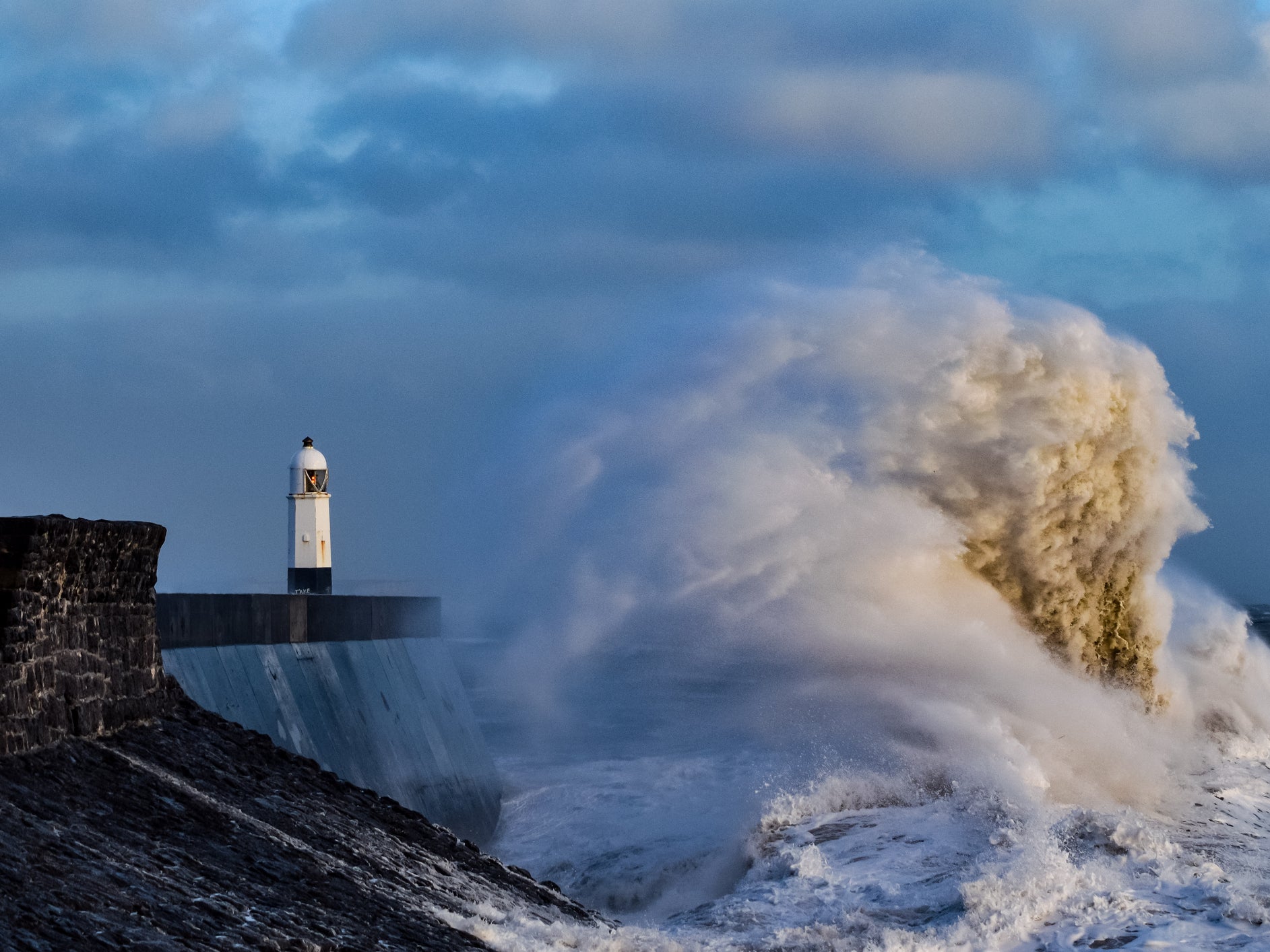 Huge waves from Storm Freya lash the Welsh coast at Porthcawl in March 2020