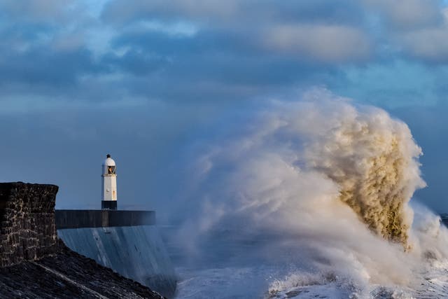 Huge waves from Storm Freya lash the Welsh coast at Porthcawl in March 2020