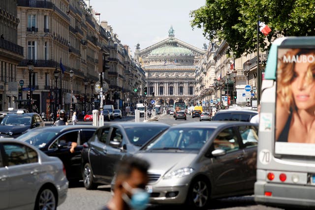 Heavy traffic is seen Avenue de l’Opera in Paris on 2 June