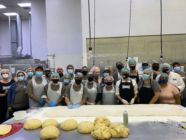 Meghan and Harry joined members of Homeboy Industries on Tuesday in a cooking session for the organisation's Feed Hope programme, which provides food to those in need in the wake of the Covid-19 pandemic