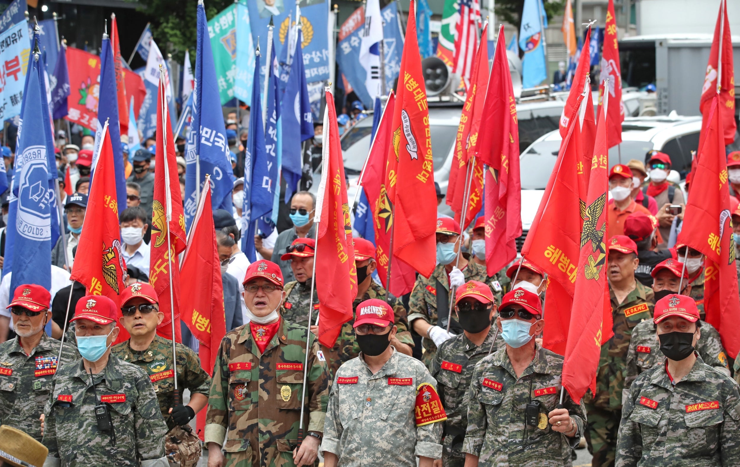Veterans and conservative activists rally in southern Seoul, South Korea on Thursday to mark the 70th anniversary of the outbreak of the Korean War