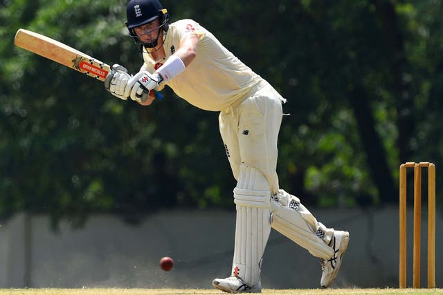 Zak Crawley in action during a practice match with Sri Lanka XI
