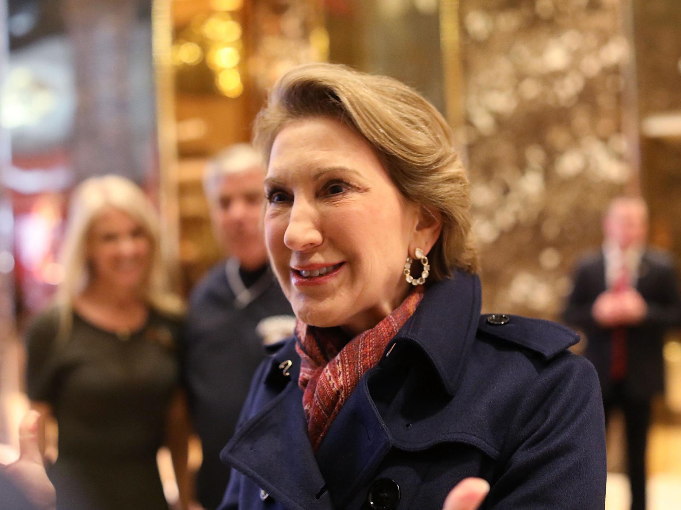 Former Republican presidential candidate Carly Fiorina speaks to the media after a meeting at Trump Tower on 12 December, 2016