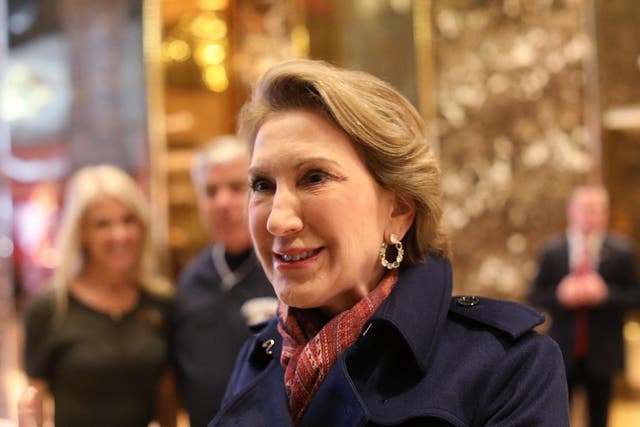 Former Republican presidential candidate Carly Fiorina speaks to the media after a meeting at Trump Tower on 12 December, 2016