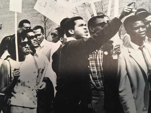 Tony Gittens, gesturing centre, during a Howard University campus demonstration in 1968