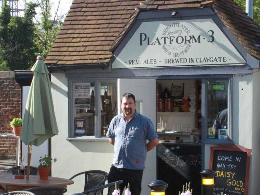Alex Coomes, outside his pub Platform 3, has been delivering beer on people’s doorsteps during lockdown