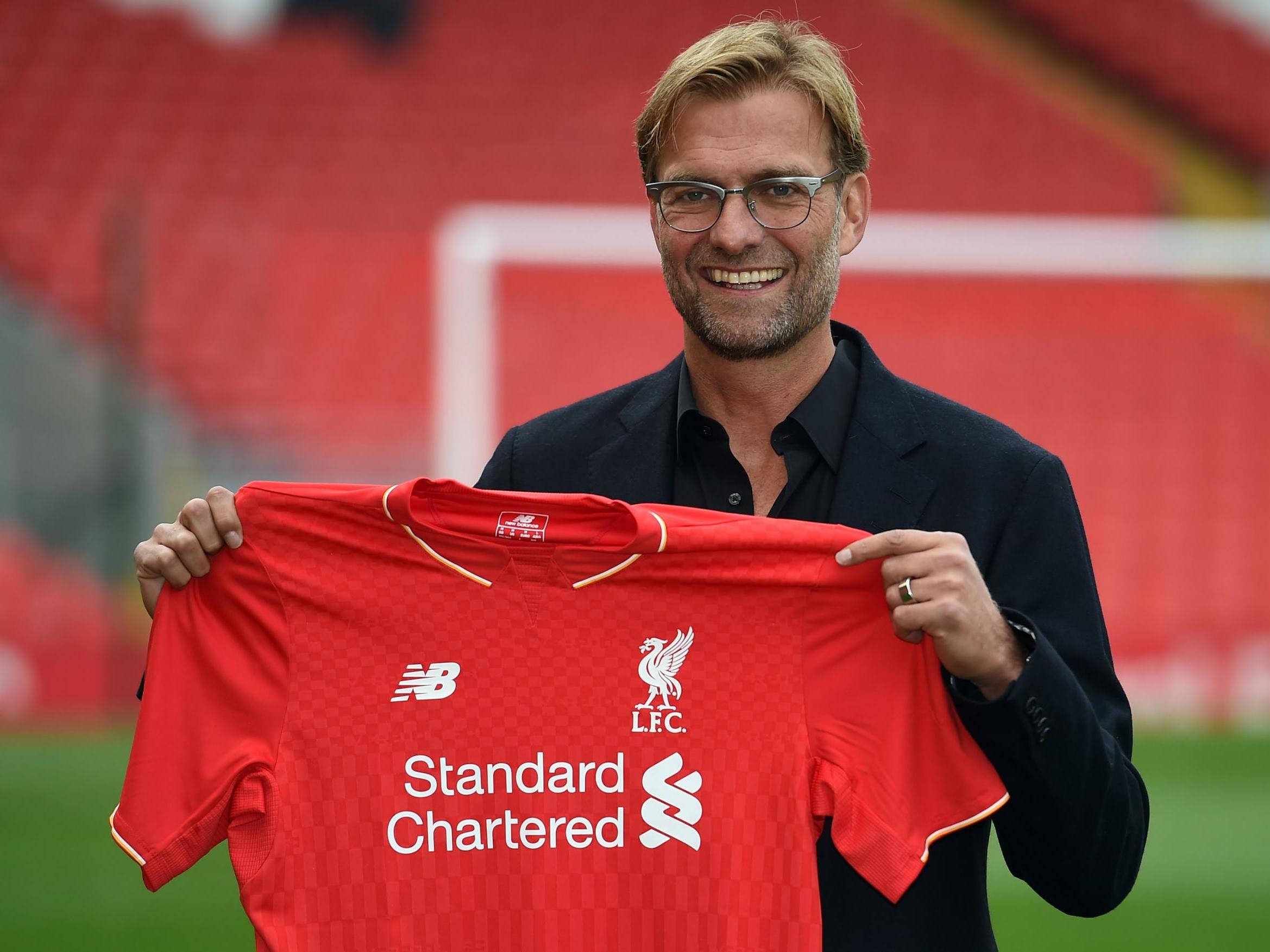 Jurgen Klopp poses after being appointed manager in October 2015