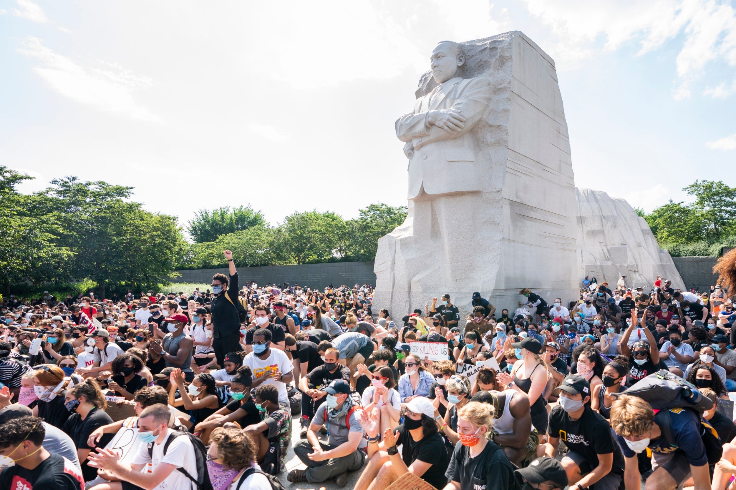 A Black Lives Matter protest at the Martin Luther King Memorial on the seventh day of protests in DC over the death of George Floyd