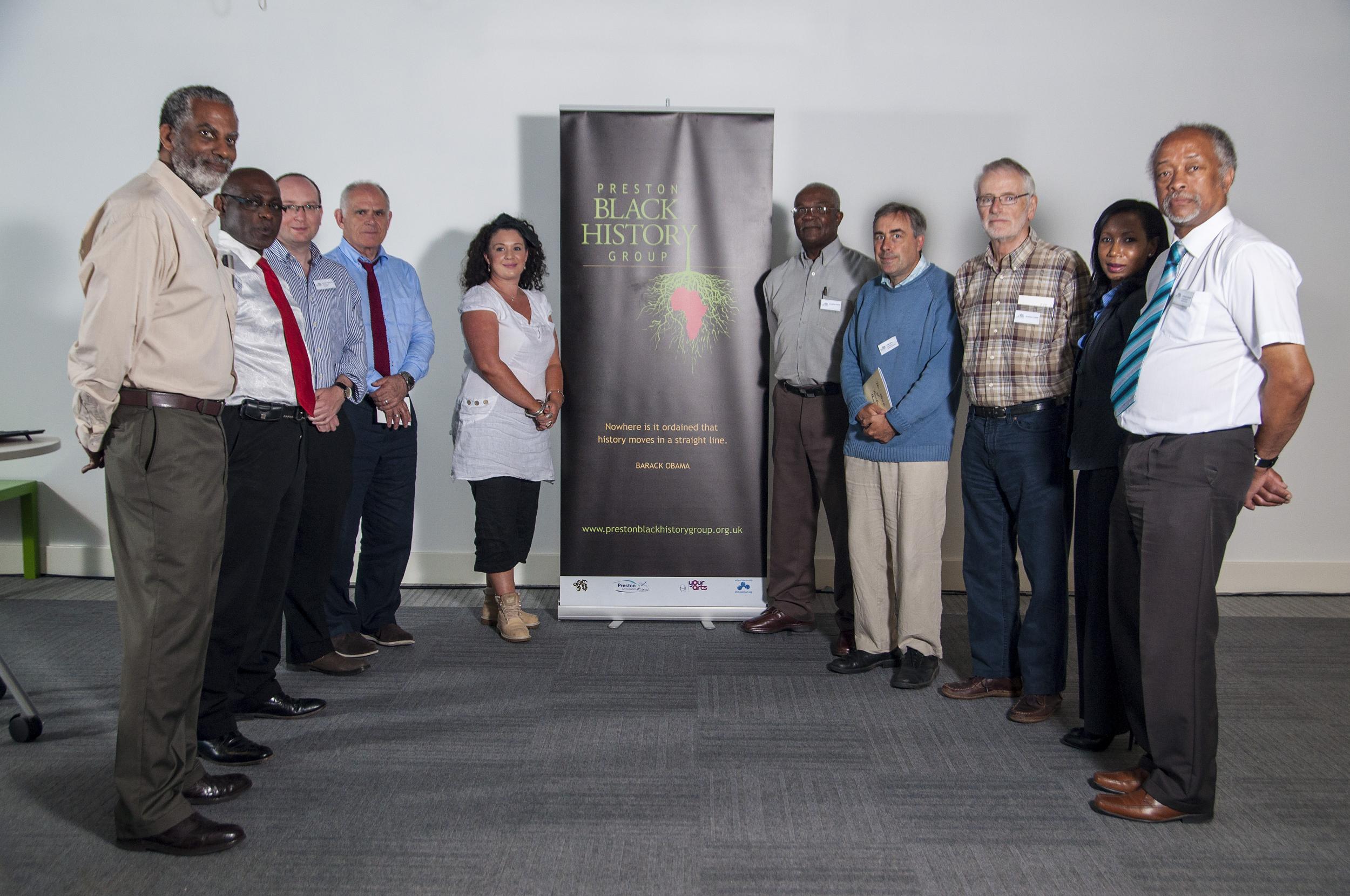 Speakers from the 70th anniversary of the Battle of Bamber Bridge symposium with members of Preston Black History group (University of Central Lancashire)