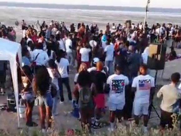Crowds gathered for a rave on Leysdown beach in Kent