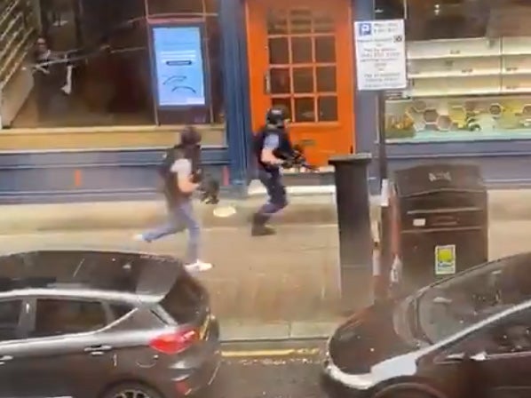 Police confirmed the male suspect who was shot by armed officers has died